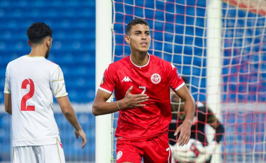L'attaquant Mohamed Aziz Abid en sélection nationale tunisienne des U20. (Photo @UAFAAC)