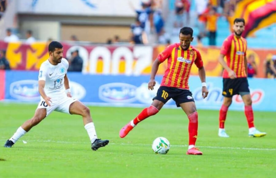 Hamdou Elhouni auteur du deuxième but sang et or face au CS Chebbien, le 26 octobre 2022 à Radès en 2è journée de Ligue 1. (Photo Taraji+)