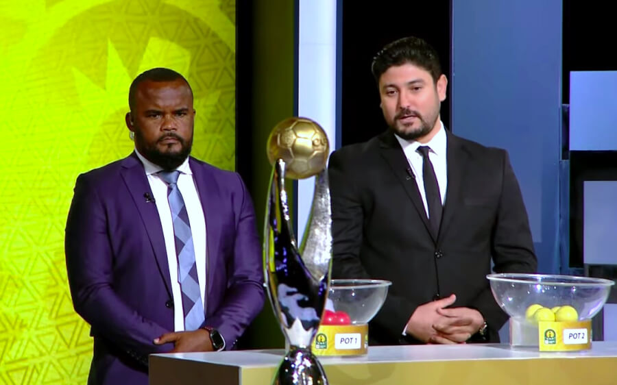 Flavio Amado (Al Ahly) and Majdi Traoui (Esperance) during Monday's CAF Champions League draw. Will their former teams make it to the final? Photo | CAF Online