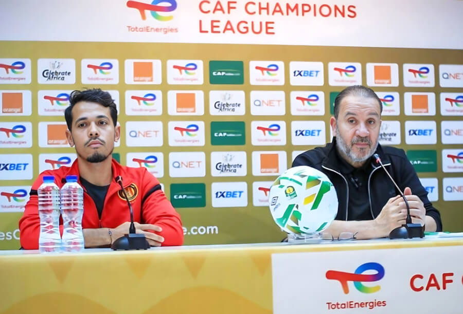 Le coach Nabil Maâloul et le joueur Rached Arfaoui en conférence de presse d'avant-match. (Photo Taraji+)