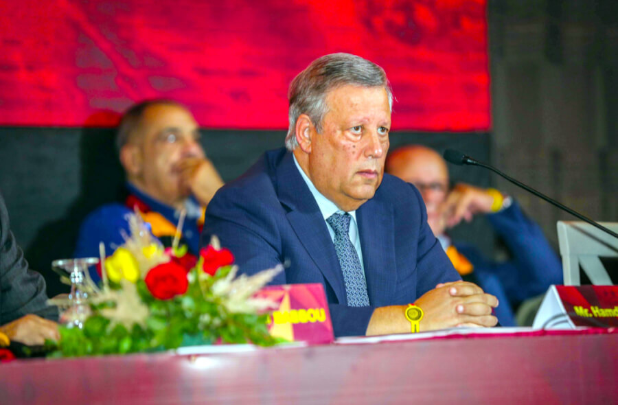 Le président Hamdi Meddeb lors de l'Assemblée Générale 2022/2023 de l'Espérance de Tunis. (Photo Taraji+)