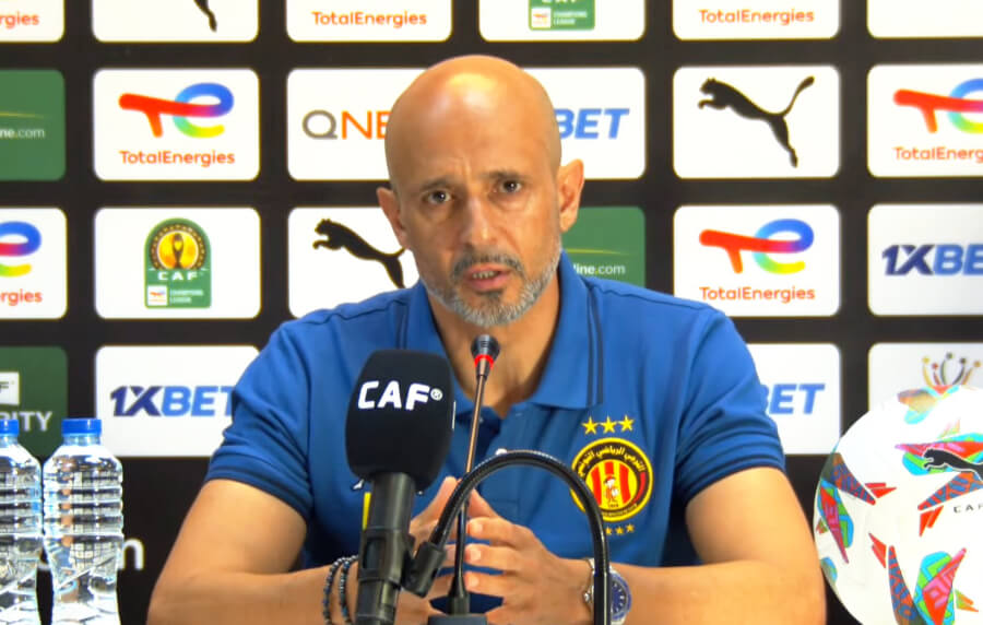 Coach Miguel Cardoso at the press conference before the 2024 CAF Champions League final first leg against Al Ahly at the Radès stadium. (Photo CAFOnline.com)