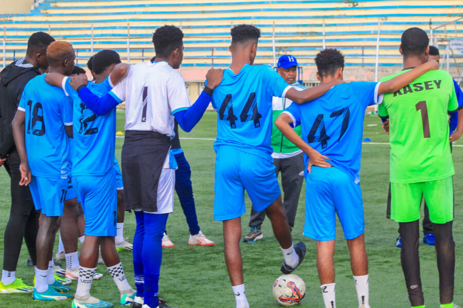 Players of Somali club Dekedaha SC in training ahead of their Champions League match against Esperance. (Photo @Dekeddafc)