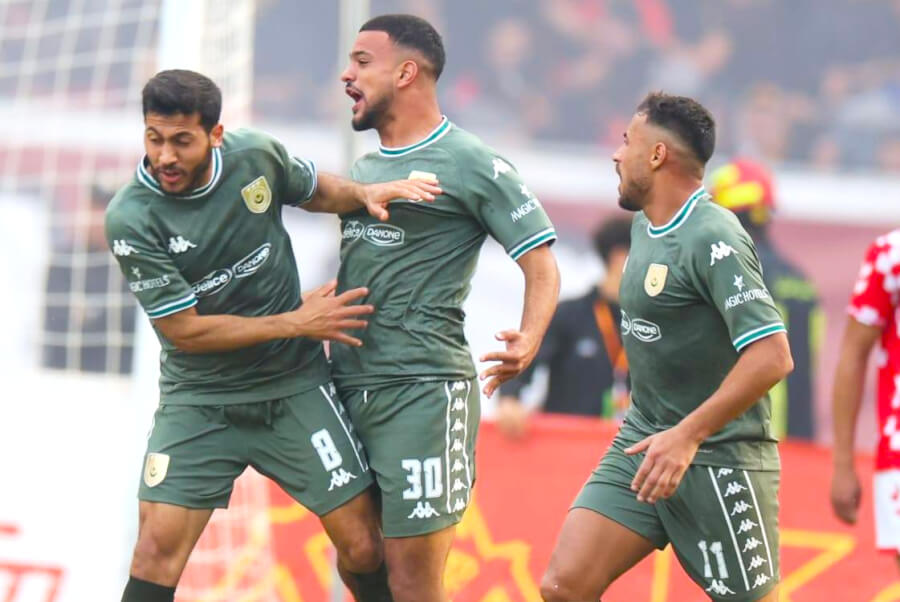 Joie du buteur Koussay Maâcha après son but d'égalisation contre l’Olympique de Béja, le 22 janvier 2025 au stade de Radès. (Photo Nessma Sport)