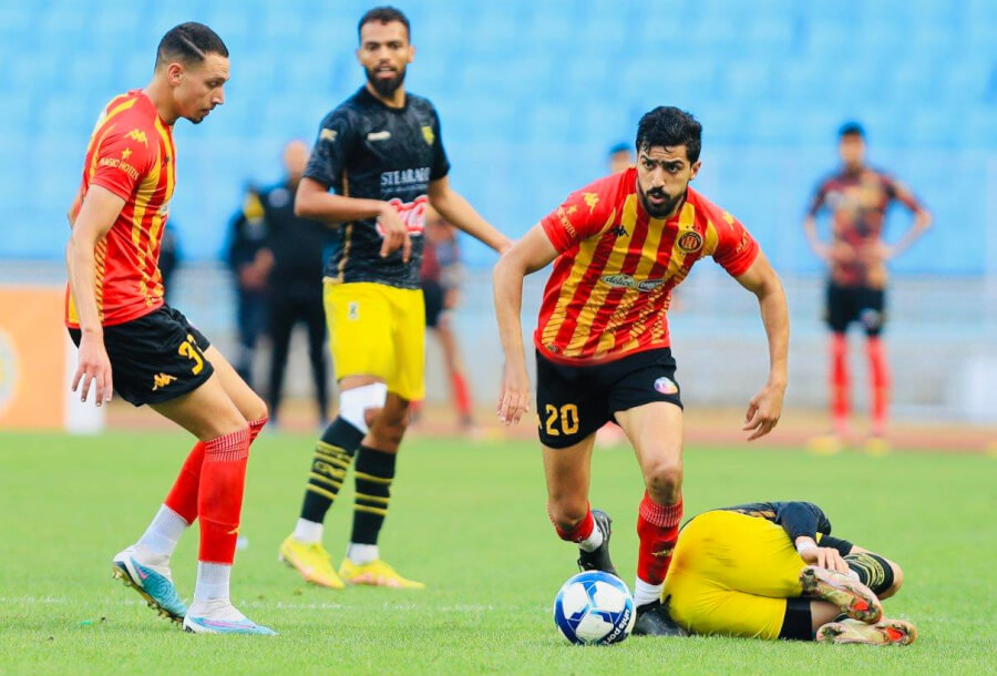 Mohamed Amine Ben Hamida et Zakaria Ayeb lors du match face à l'US Ben Guerdane du 1er juin 2023 au stade de Radès. (Photo est.org.tn)