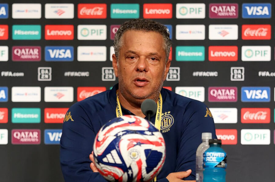 Coach Maher Kanzari during a post-match press conference at the FIFA Club World Cup 2025. (Photo FIFA via Getty Images)