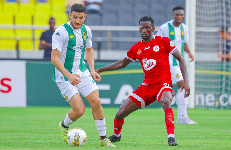 Chiheb Jebali and Yusuph Kagoma during the match against Simba SC in Dar es Salaam. (Photo @SimbaSCTanzania)