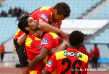 Msakni, Traoré et Darragi, buteurs, célèbrent en compagnie d'Afful. (Photo CHALA)